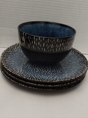 4 Piece Gibson Elite Matisse Cobalt Blue Stoneware Set